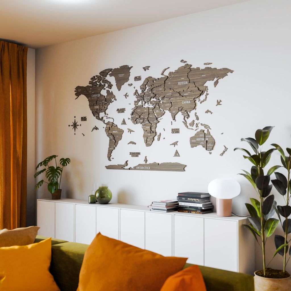 Drewniana mapa świata na ścianę - drewniana mapa ścienna Zdjęcie produktu 