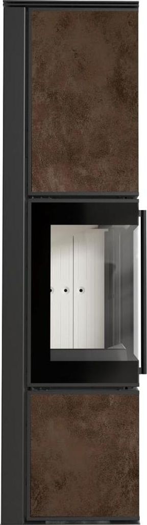 Kaminofen aus Stahl KRATKI TORA/L 8 kW Ø 150 Quarzsinter OXIDE MORO mit Türfeder