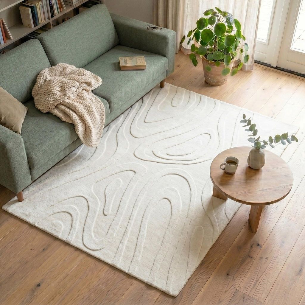 Volero - Teppich Wohnzimmer - Charm Shapes Weiß - 120x170 cm - Wohnzimmer, Schlafzimmer - Modern, Skandinavisch