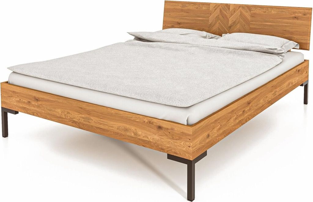 Bett Seiba 2 Sonderlänge 90x210 Wildeiche massiv Holzkopfteil und Metallbeine
