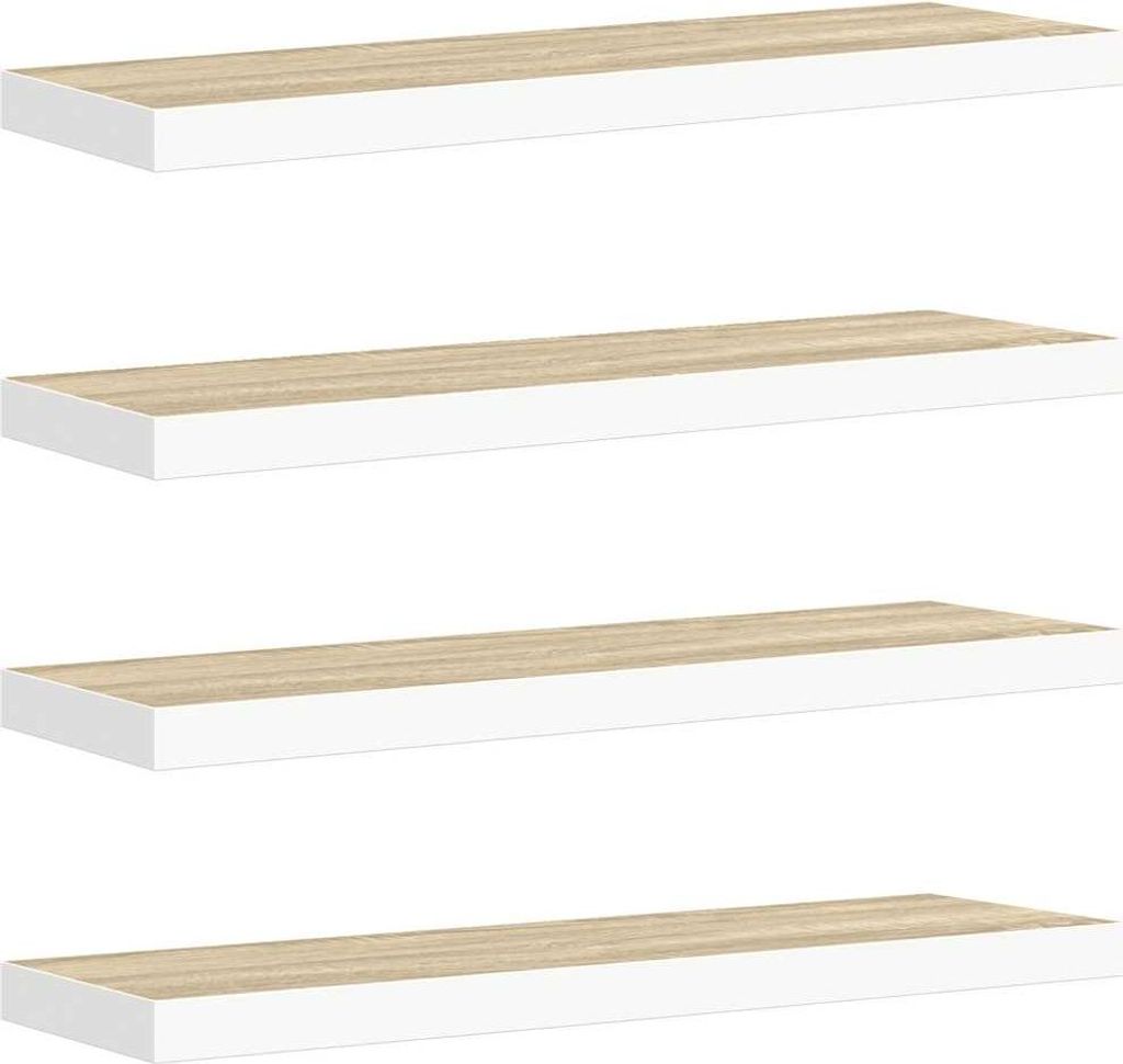 vidaXL Schweberegale 4 Stk. Eiche und Weiß 90x23,5x3,8 cm MDF