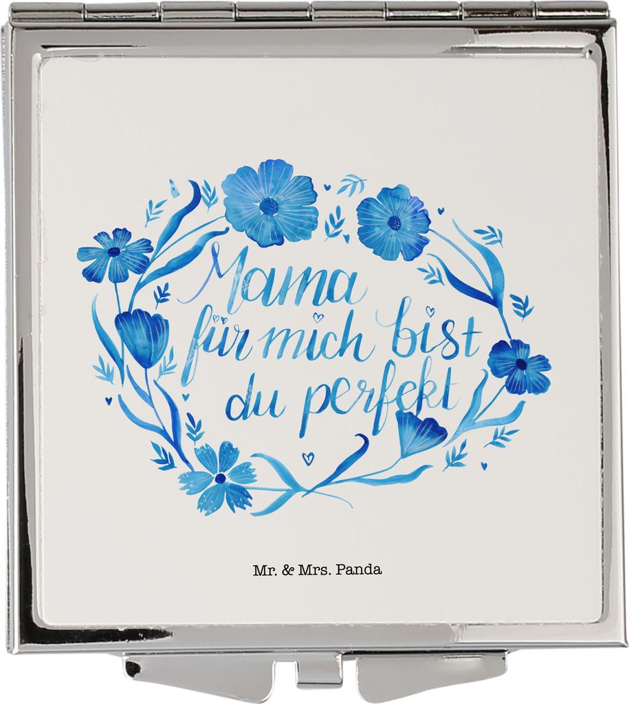Mr. & Mrs. Panda Handtaschenspiegel Mama du bist perfekt - Weiß - Geschenk, Klappbarer Spiegel, Frauen, Schminkspiegel klappbar, Dekoration, Mutte...
