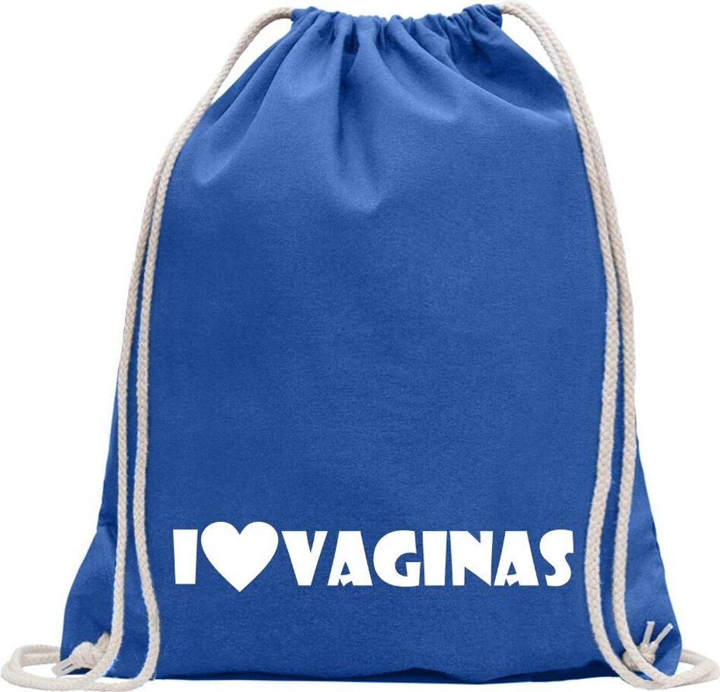 Kiwistar - Turnbeutel - royal - I Love Vaginas - Fun Rucksack Sport Beutel Gymsack Baumwolle mit Ziehgurt