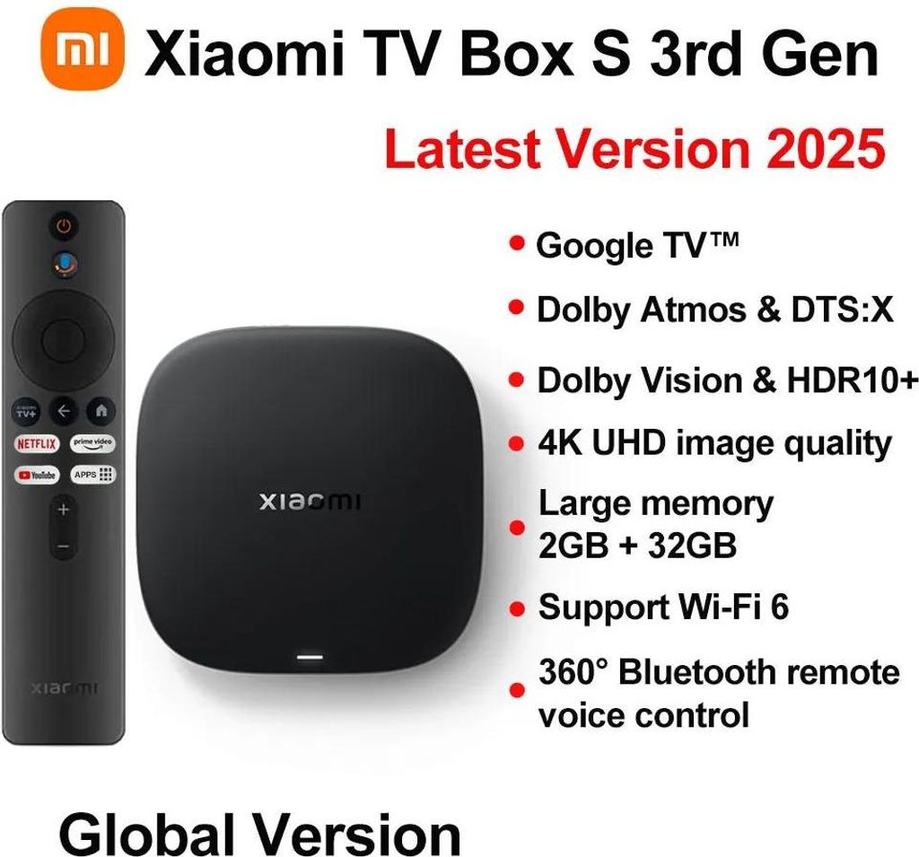 TV Box S - 3. Gen EU - 4K Google TV - Dolby Vision HDR10+ - Dolby Atmos - 32GB eMMC, 2GB RAM - HDMI 2.1, WLAN 2,4/5 GHz & Bluetooth 5.2 - Gold