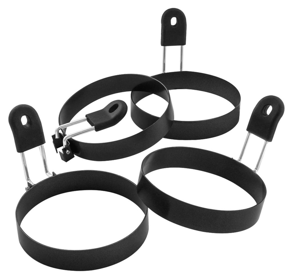 Große, 8,9 cm große, antihaftbeschichtete Eierringe, 4er-Set, runde Crumpet-Ring-Form für englische Muffins, Pfannkuchen-Kochplatte – tragbare...