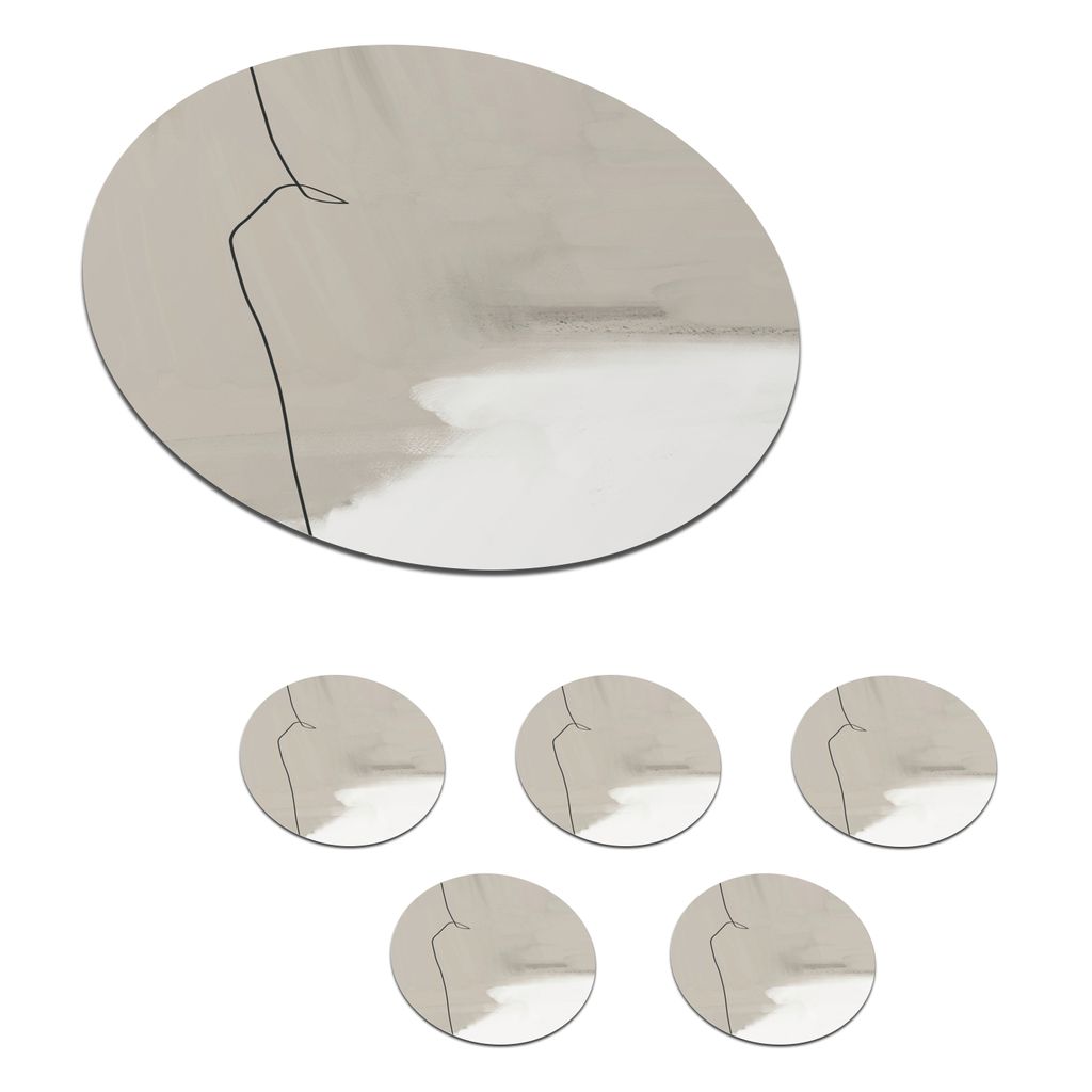 KitchenYeah Glasuntersetzer Rund 6er Set Abstrakt - Taupe - Linie - Design 10x10 cm Untersetzer für Gläser - Getränkeuntersetzer - Tischplatte...