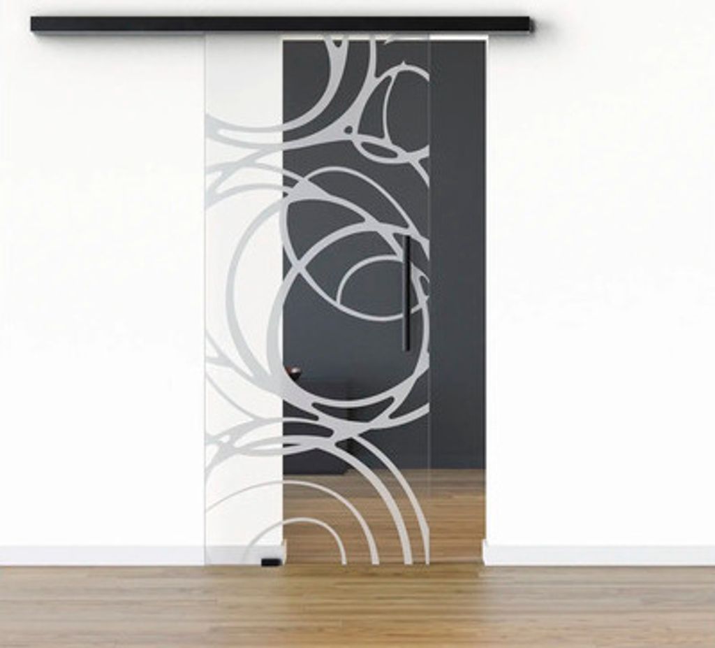 Pertura Glasschiebetür Komplettset Glera Mystic 01 775x2050 mm Links inkl.Beschlag Selir Aluminium schwarz,Stangengriff