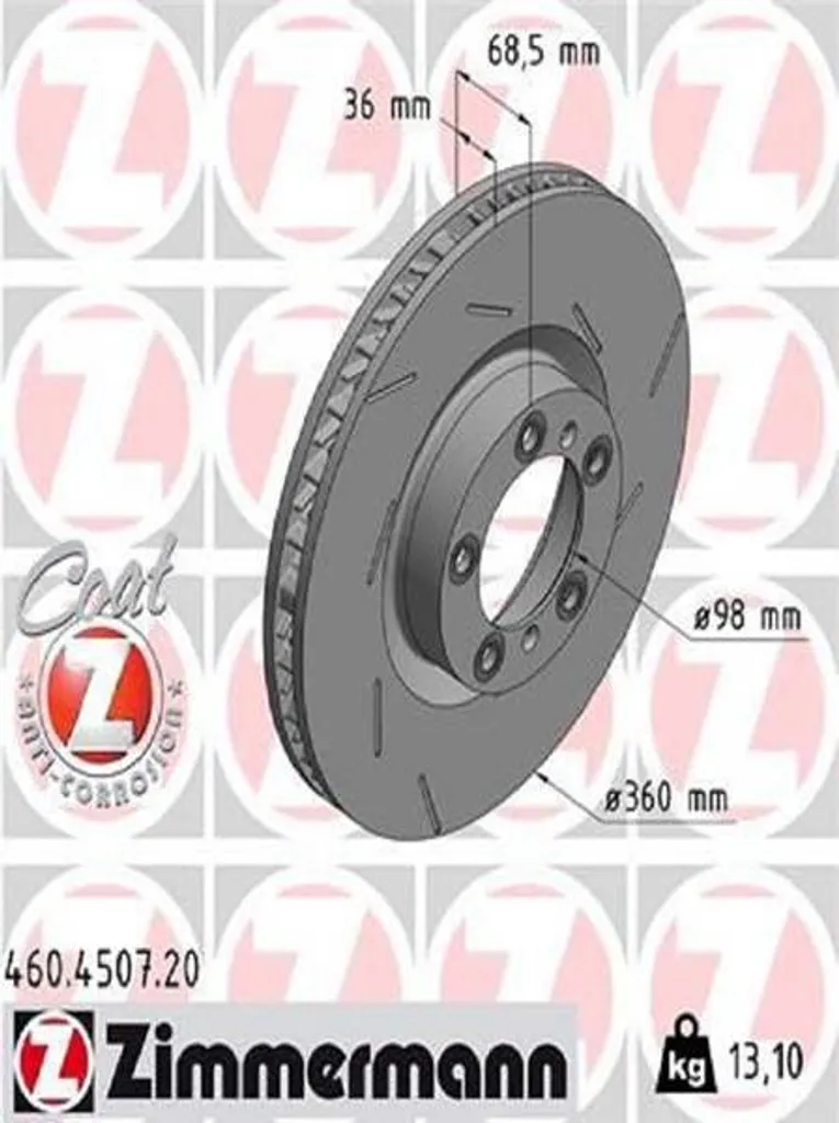Disque de frein ZIMMERMANN 460.4506.20 perforé Coat Z pour essieu avant