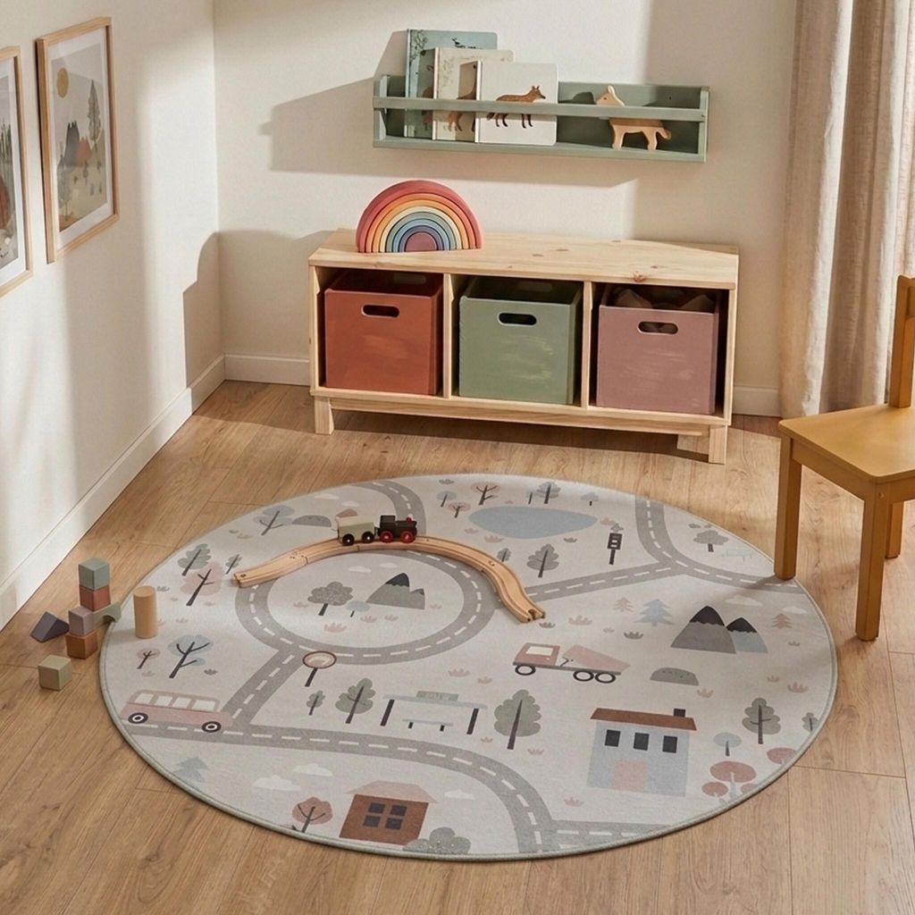 Volero - Auto Spielteppich Rund - Rocky Ride Weiß - Ø 160 Produktbild 