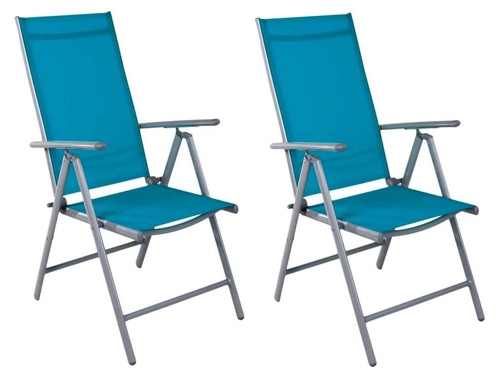 2er Set Gartenstuhl - Hochlehner 7-fach verstellbar - klappbar - witterungsbeständiges Aluminium - wetterfeste Gartenmöbel - Silber/Petrol