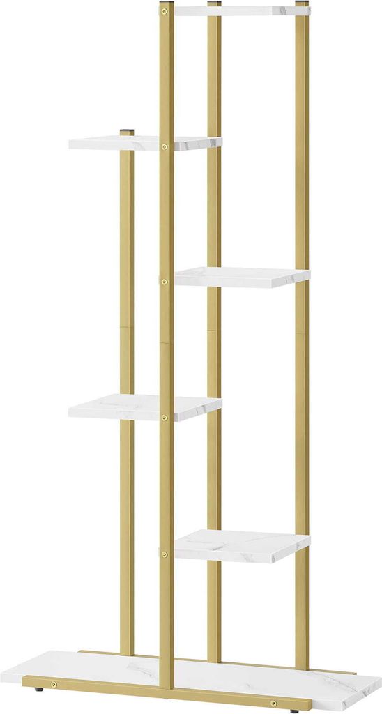 Blumentopfregal mit 6 Ebenen in Marmor mit goldenen Beinen - Ideal für Wohnzimmer, Schlafzimmer, Flur, oder Büro - Loft-Stil Pflanzenständer