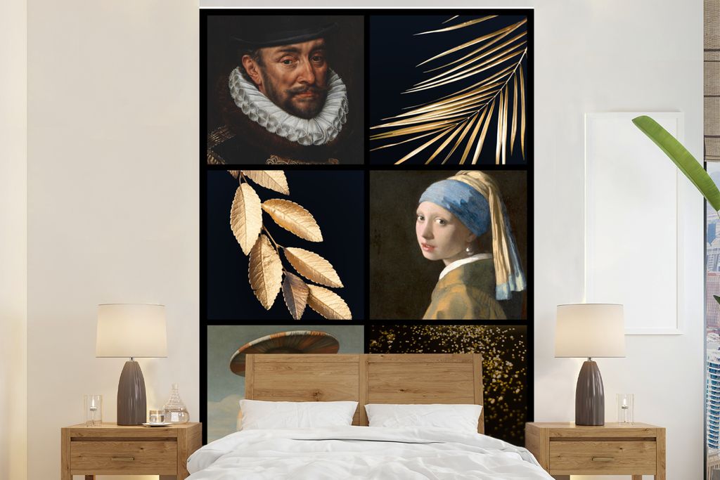 MuchoWow Fototapete für Wohnzimmer oder Schlafzimmer Wandtapete Vinyl Motivtapete Malerei - Collage - Pflanzen - 170x260 cm - Wohnzimmertapete