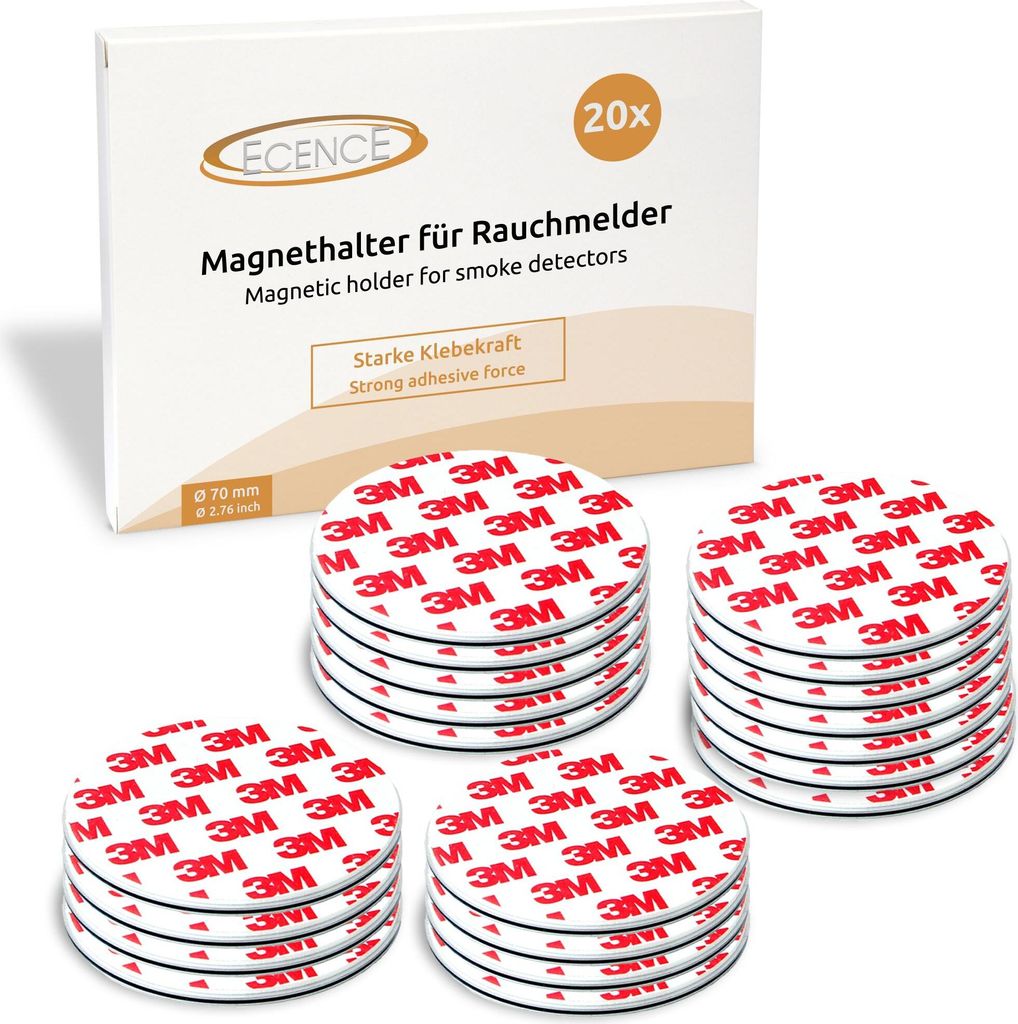 ECENCE Rauchmelder Magnethalter 20 Stück selbstklebende Magnethalterung für Rauchmelder Ø 70mm s