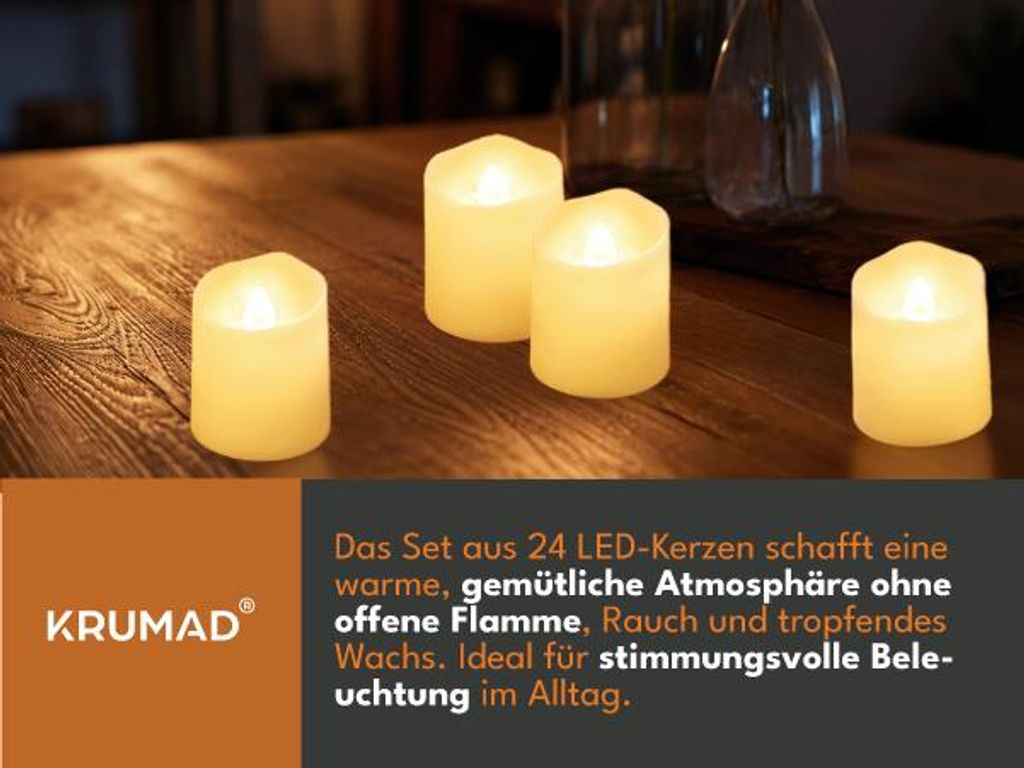 KRUMAD Set 24 LED-Teelichter Kerzen aus Sicherem PP