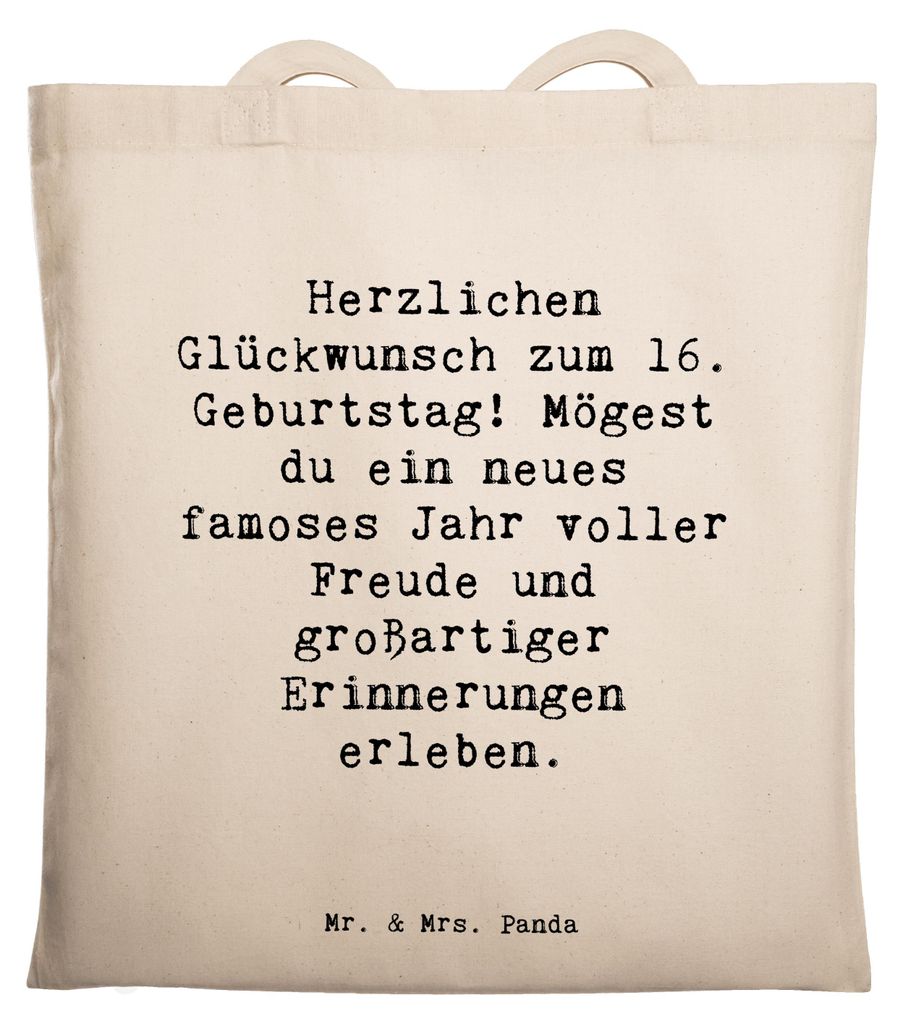 Mr. & Mrs. Panda Jutebeutel Spruch 16. Geburtstag - Transparent - Geschenk, Meilenstein, unvergesslich, Shopping Tasche, Schultasche, Tote Bag, Hap...