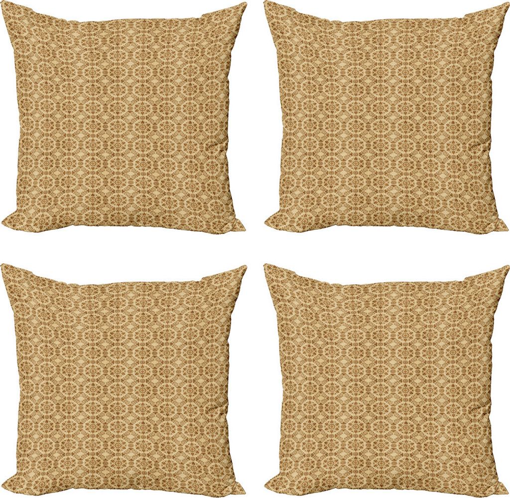 ABAKUHAUS Jahrgang Kissenbezug Set (4 Stück), Nostalgische Weinlaub-Motiv, Moderner Doppelseitiger Digitaldruck, 40 cm x 40 cm, Caramel und Beige