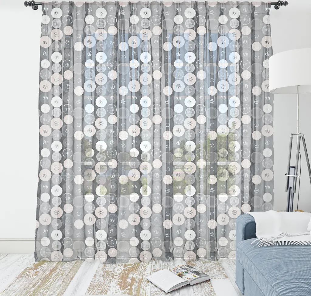 Tapis mural motif à pois 274 cm gris et beige en tissu satiné soyeux