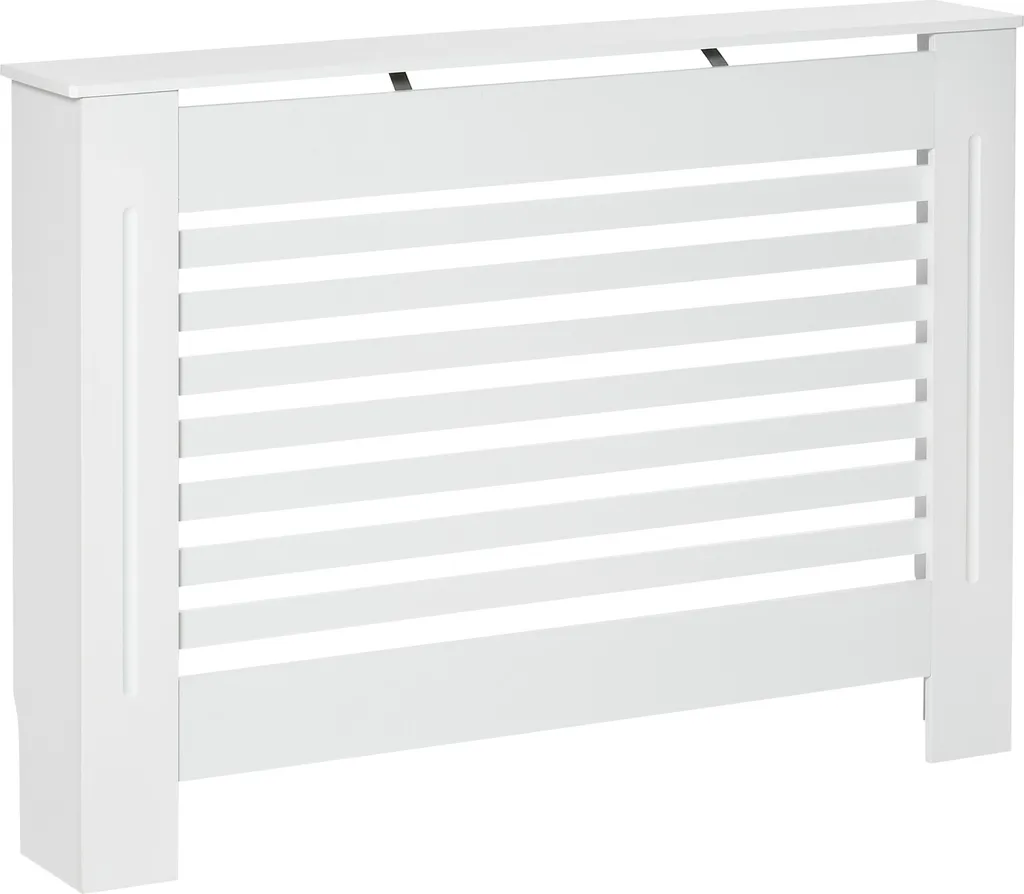 Cache-Radiateur à Lattes en MDF Blanc, Panneau de Protection 112 x 81 cm