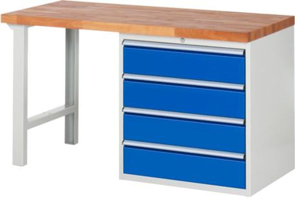 Werkbank mit 4 XL Schubladen - Teilauszug - 180:4 - 890 x 1.500 x 700 mm (HxBxT) - Traglast 1.000 kg - Buche