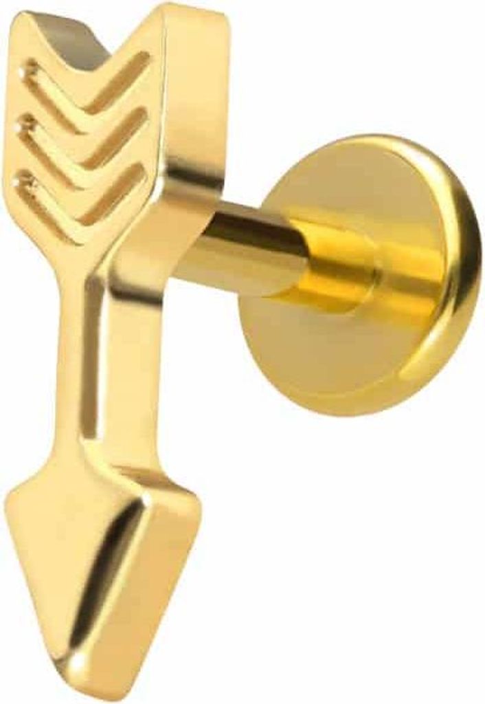 Ohrpiercing, Nasenpiercing Titan Labret mit Innengewinde PFEIL Gold Stablänge: 8mm | Stabstärke: 1,6mm