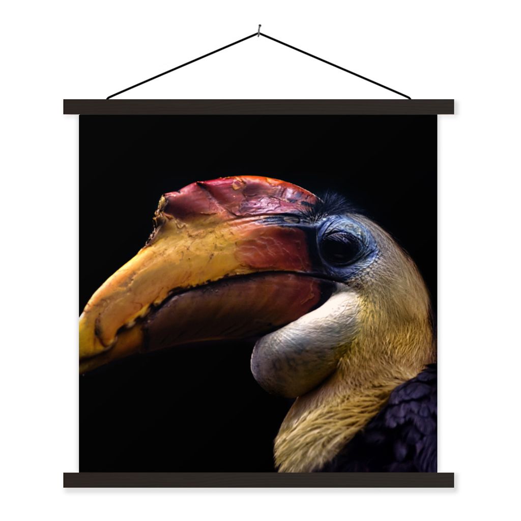 MuchoWow Textilposter Vogel - Schnabel - Schwarz 120x120 cm mit schwarzem Rahmen - Aufhängungsset