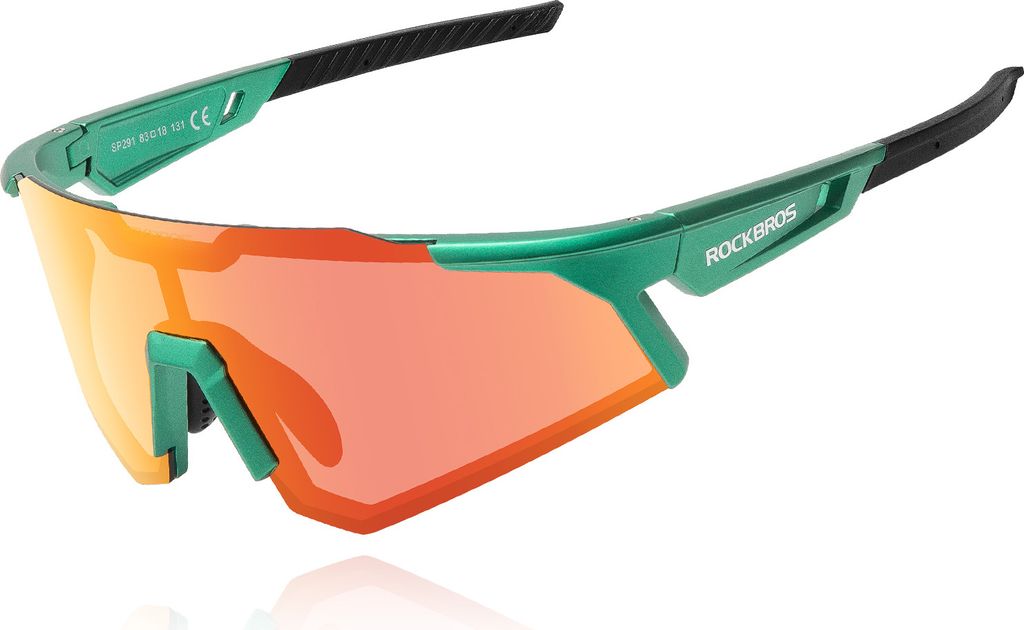 ROCKBROS Fahrradbrille Polarisierte Sportbrille amen und Herren UV400 Schutz Schwarz grün