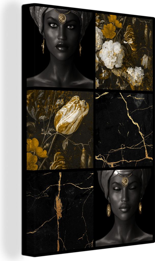 OneMillionCanvasses - Leinwandbilder - 90x140 cm, Blumen - Frauen - Marmor - Gold, Wandbilder Kunstdruck Wanddekoration - Wandschmucke - Schlafzi...