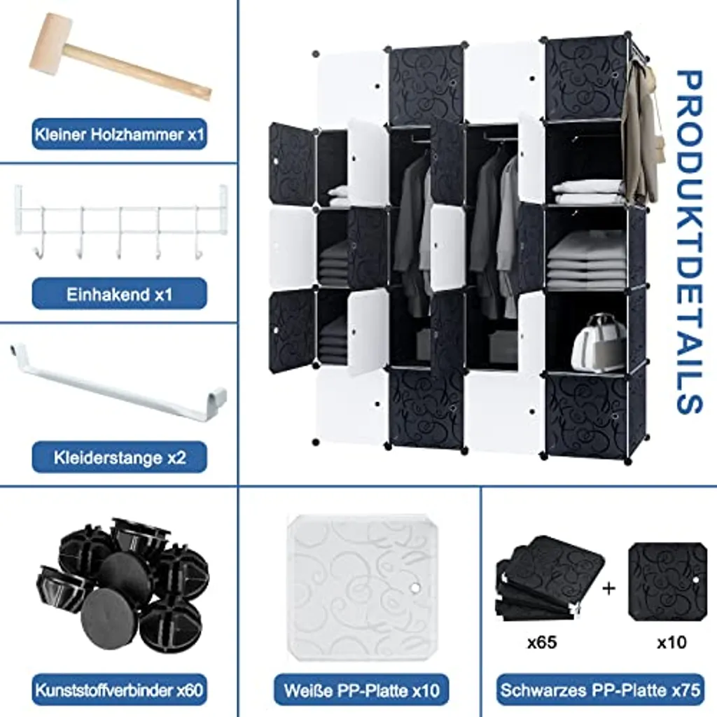 Dressing Modulable DIY pour Chambre : Armoire 20 Compartiments Noire - 3
