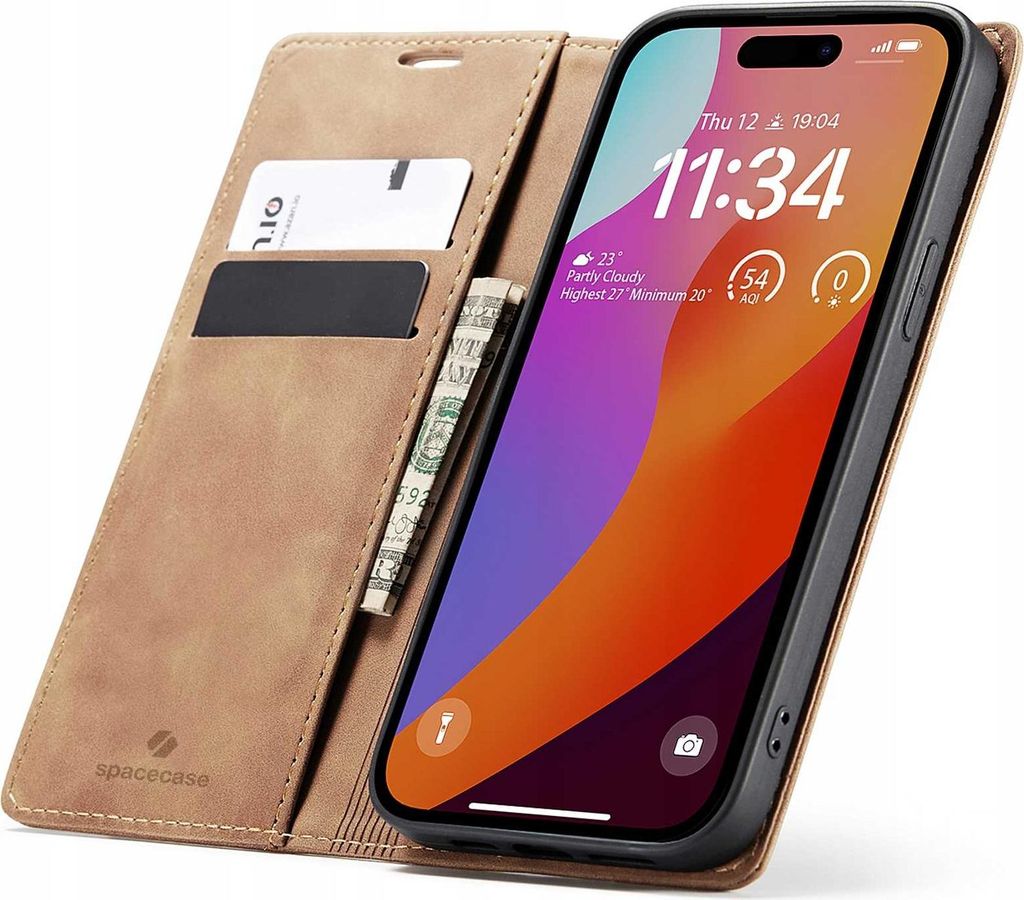 Spacecase Geldbörse iPhone 15 Pro max hellbraun
