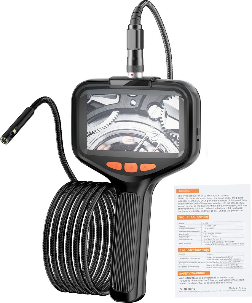 5m 1080P HD Endoskopkamera Doppelobjektiv-Inspektionskamera mit Licht, Industrie-Endoskop, IP67 flexible Kabel-Kanalkamera, mit 8+1 LEDs