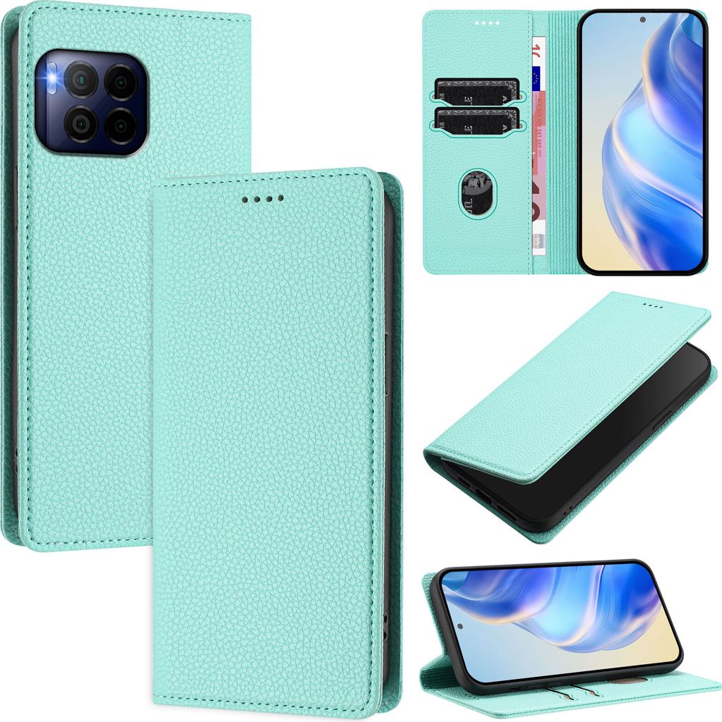 Litchi Leder Handyhülle für T-Mobile REVVL 7 Pro Wallet Kartenfächer Standfunktion Hülle Türkis