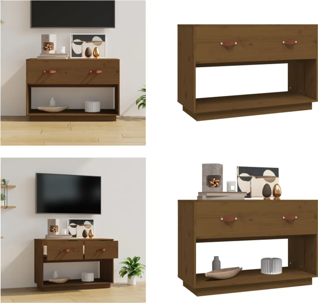 Porta TV vidaXL Legno Pino Massiccio 90x40x60 cm Miele Marrone