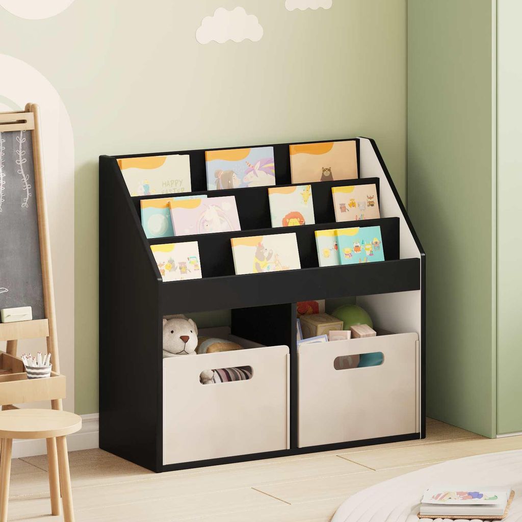 "Schlussverkauf" Kinderregal 1 pc - moderne Kinderbuchregal - Schwarz 72,5x29,5x69 cm Holzwerkstoff C15319