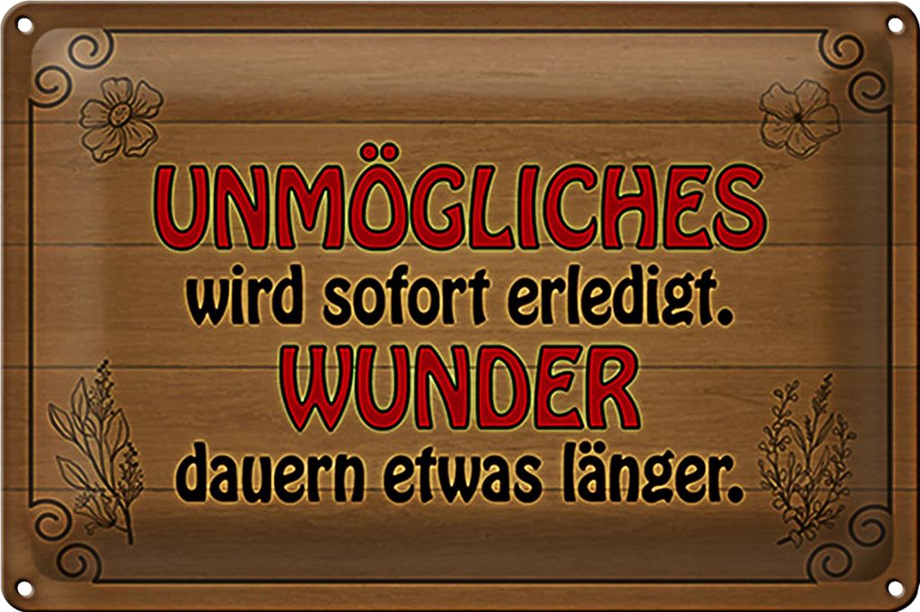 Blechschild Spruch 18x12cm Unmögliches sofort Wunder dauern