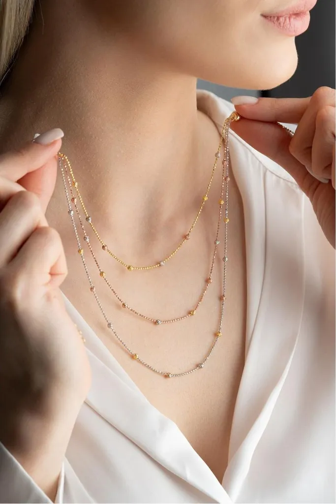 Collier argent 925 perles Dorika rose gold - Design 3 rangs chic