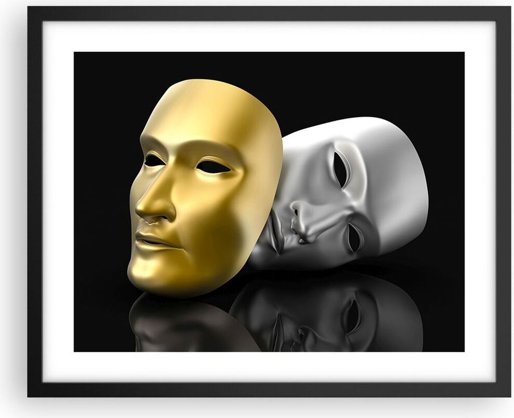 Gerahmtes Poster - Schwarzer Rahmen - Maske Theater Bühne Schauspieler - 50x40 cm - Wand Bild - Wanddeko - Wandbilder - Wandposter - Bilderrahmen ...