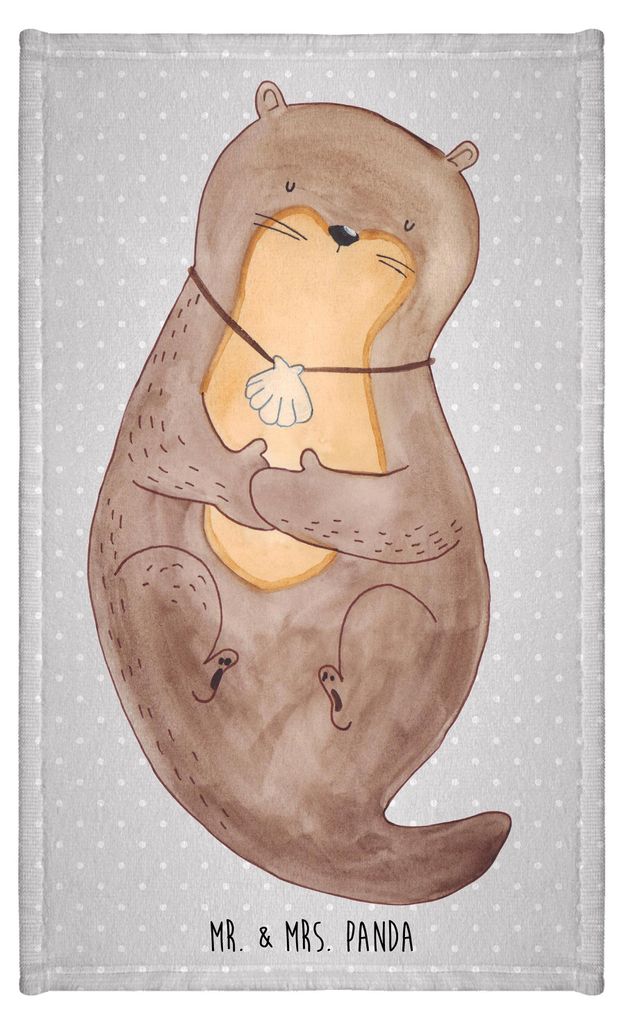 Mr. & Mrs. Panda Handtuch Otter Muschel - Grau Pastell - Geschenk, Mini-Handtuch, Medaillon, Süß, Büro, Baumwollhandtuch, Gäste-WC, Klein, Gäs...