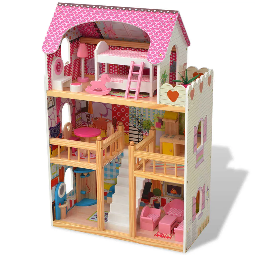 Grande Maison de poupées en bois 3 niveaux - Mobilier de jeu 60x30x90cm