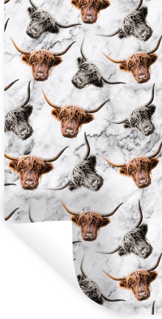 MuchoWow Wandtattoo Wandsticker Wandaufkleber Schottischer Highlander - Kuh - Marmor 20x40 cm Selbstklebend und Repositionierbar - Selbstklebend ...