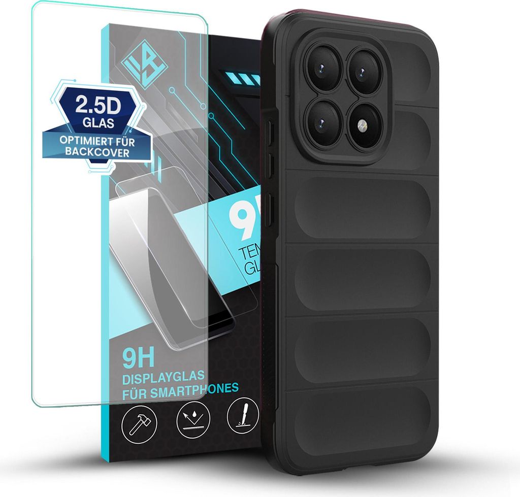 Handy Hülle für Xiaomi 15T mit 9H Displayglas Displayschutz Plus Grip Case Cover Schutzhülle Softgrip Farbe: Schwarz