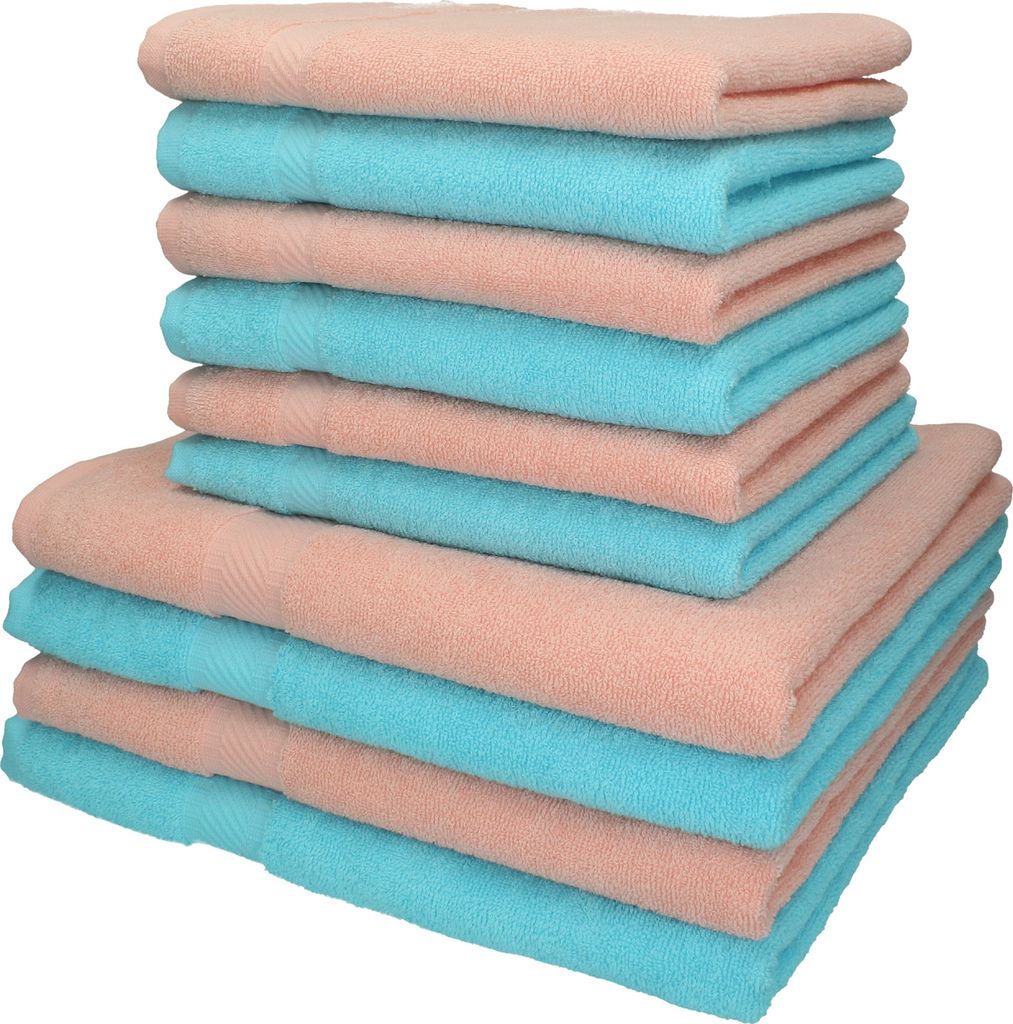 Betz 10-tlg. Handtuch-Set PALERMO - 4 Liegetücher 6 Handtücher 100% Baumwolle Farbe: apricot und türkis