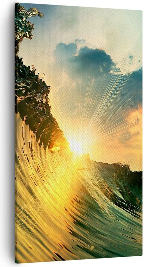 Bild auf Leinwand - Leinwandbild - Meer Welle Wasser - 55x100cm - Wand Bild - Wanddeko - Wandbilder - Leinwanddruck - Bilder - Kunstdruck - Wanddek...