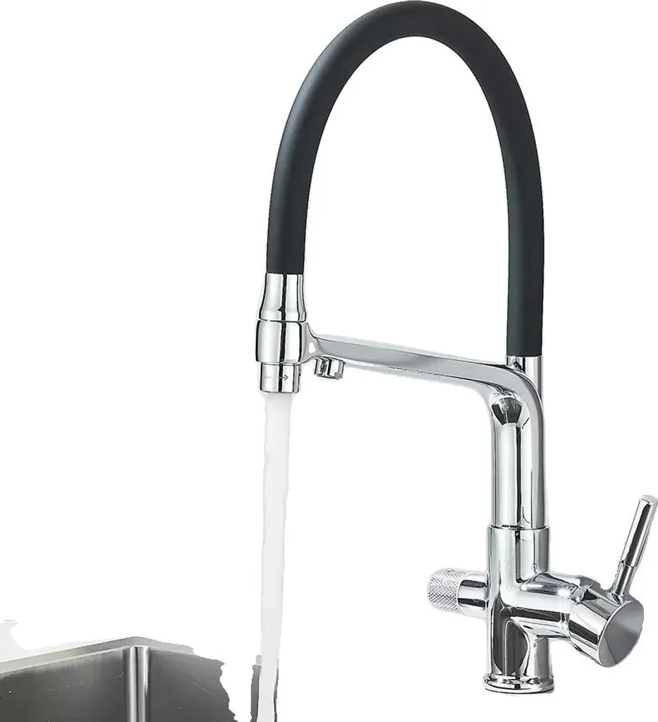 Robinet cuisine plafond double commande chrome 150cm eau chaude et froide