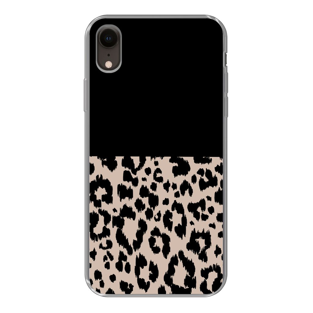 MuchoWow Handyhülle Schutzhülle Hülle für iPhone XR Panther Druck - Tiere - Schwarz Silikon Softcase Handy Hülle - Schutzdeckel