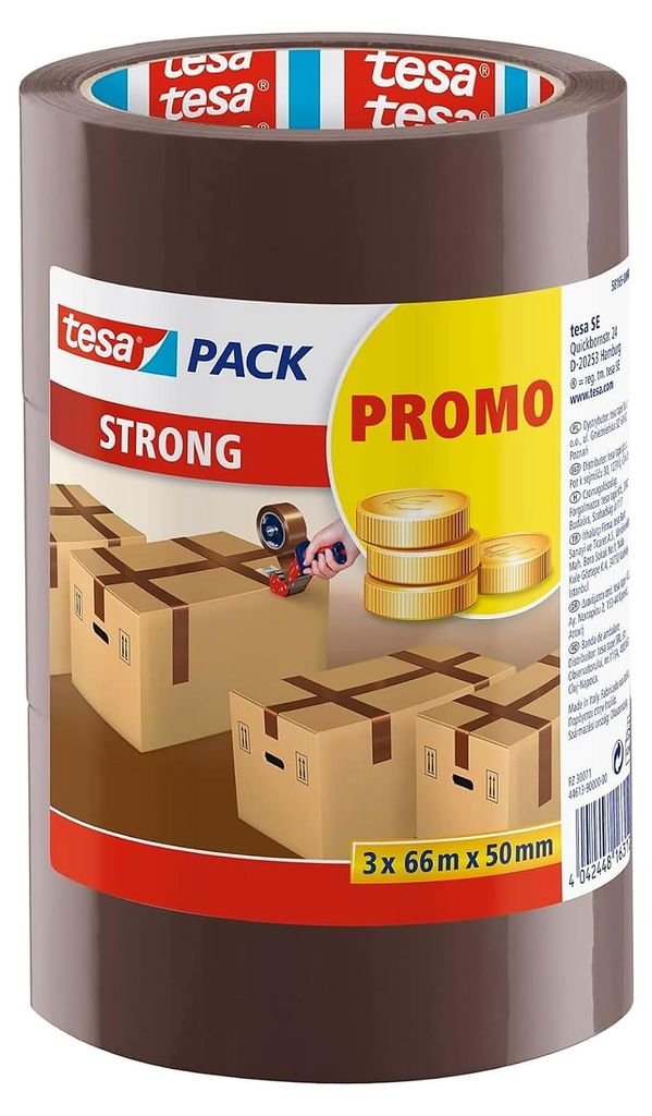tesa Pack Strong 3 x (66 m x 50 mm), braun Produktbild 
