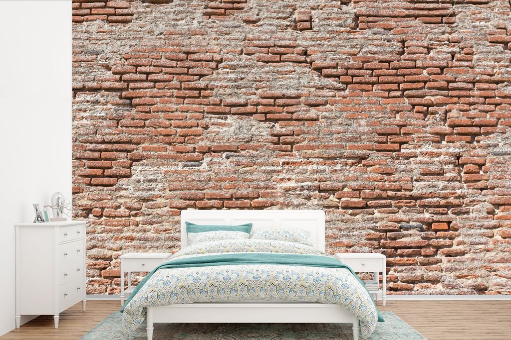 MuchoWow Fototapete für Wohnzimmer oder Schlafzimmer Wandtapete Vinyl Motivtapete Ziegel - Stein - Mauer - 450x300 cm - Gemusterte