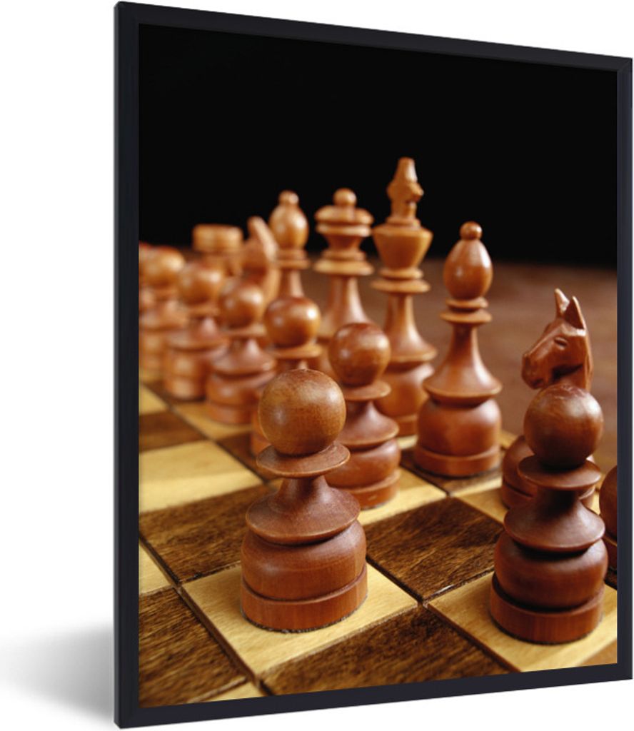MuchoWow Gerahmtes Poster Eine Nahaufnahme der Schachfiguren 30x40 cm - Poster mit Schwarzem Bilderrahmen Wandposter Rahmen Foto Bilder - Wanddek...