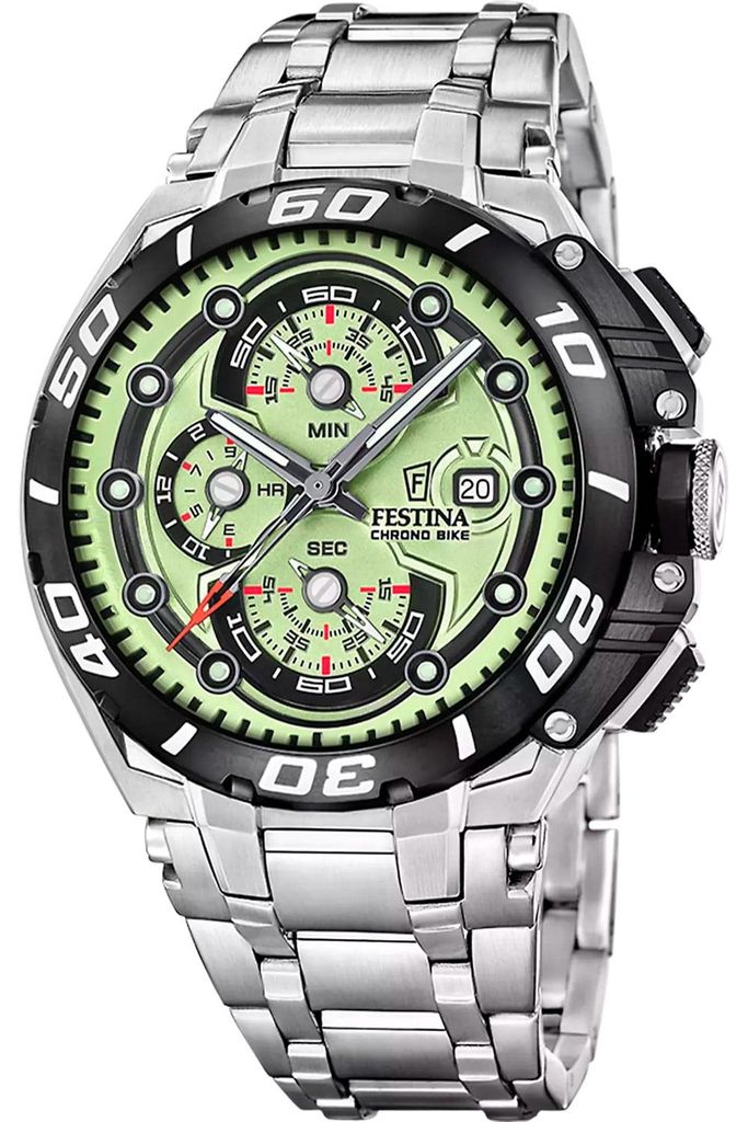 Festina F20754/3 Herrenuhr Chronograph Chrono Bike Stahl/Hellgrün