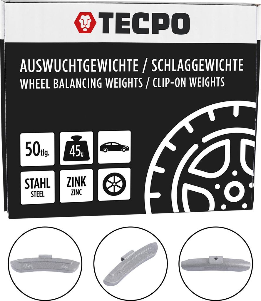 TECPO Schlaggewichte Zink Auswuchtgewichte 45g x 50 Wuchtgewichte für Stahlfelgen korrosionsbeständig Radwuchtung Auswuchtmaschinen