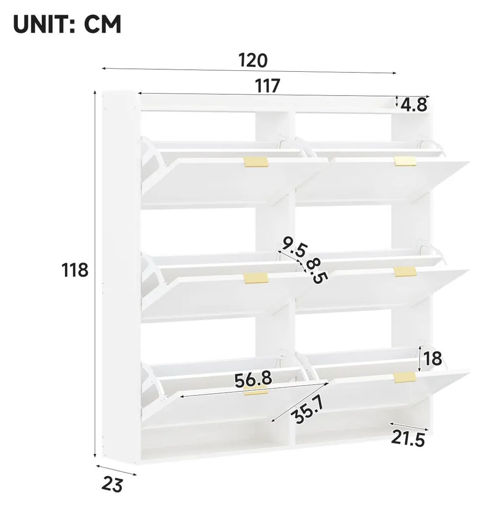 Commode à chaussures haute blanche à 6 compartiments gain de place - 9